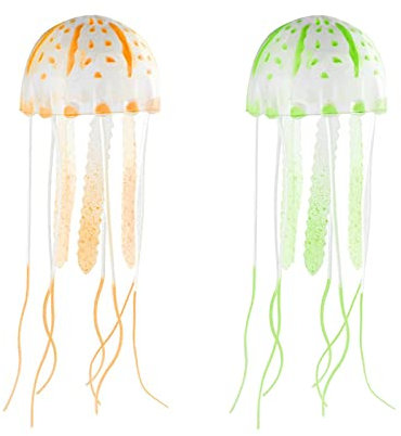 BASTOUR Leuchtende Quallen Künstliche Quallen Quallen Aquarium Quallen Deko Bunte Quallen Quallen Aquarium Deko Aquarium Deko Aquarium Dekoration Dekoration für Aquarium Fisch Becken, Orange Grün