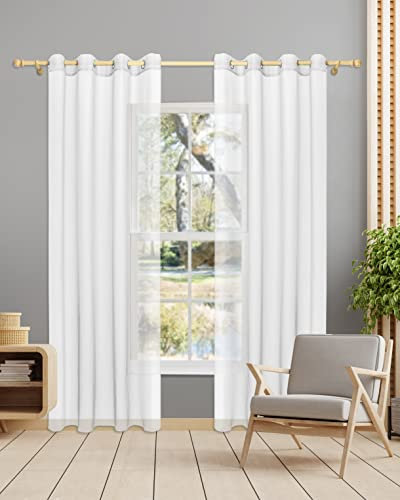 Gräfenstayn 2er-Set Venezia transparente Voile Gardinen mit Ösen - Stores Über-Gardine Wohnzimmer Schlafzimmer - Vorhänge Ösenschal durchsichtig halbtransparent 145x140cm (Höhe/Breite) Weiß