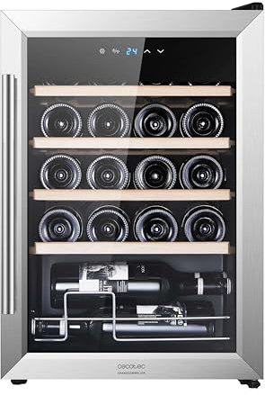Cecotec Enoteca 24 Bottiglie - Frigorifero per Vini Bolero GrandSommelier 2050 Inox Compressor. Temperatura regolabile di 5-18 °C, alte prestazioni, funzionamento silenzioso e senza vibrazioni