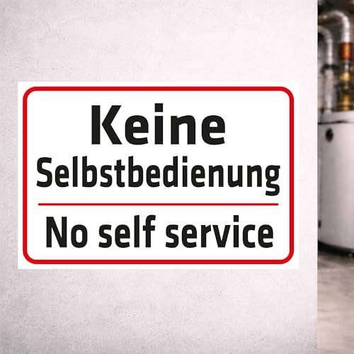 INDIGOS UG - Aufkleber Keine Selbstbedienung - No self service - 200x150 mm - Hinweisschild Warnschild Sicherheitsschild - Sticker - für Innen und Außen