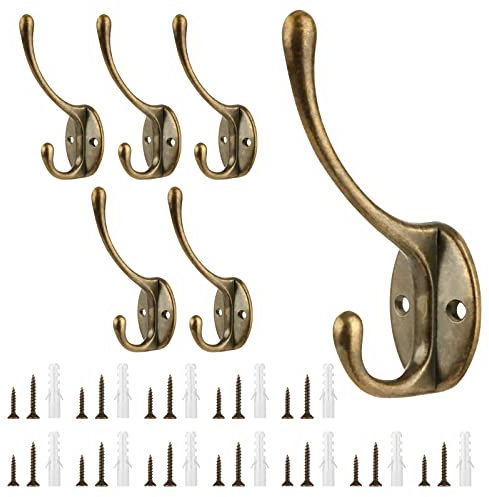 Sinofort Coat Hook, 6 Pcs Heavy Duty Coat Hooks Wall Mounted Hooks with 24 Screws for Wall, Door, Wardrobe (Bronze)