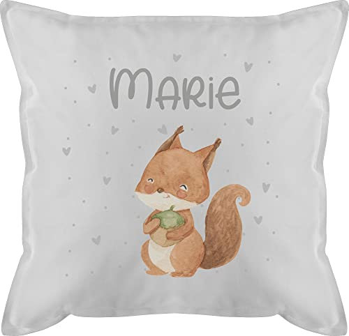 Kissen 50x50 - Tiere - Eichhörnchen Eichhorn Squirrel - 50 x 50 cm - Weiß - Tier personalisierte Geschenke Kita kissenbezüge Name Tieren Waldtiere und tiermotiv personalisierter Motiv