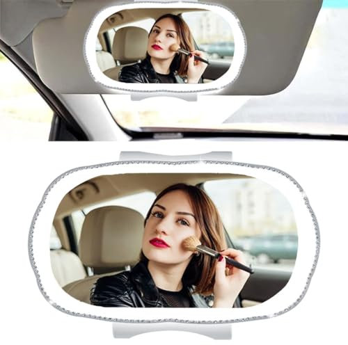 Specchio per Visiera Auto con Clip, Specchietto Dimmerabile Ricaricabile per Trucco, Regalo di Festa (Bianco)