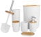 Youyijia 6 Pieces Bathroom Accessories- Bathroom Bin And Toilet Brush Set- Durable Toothbrush Holder Cup- Soap Dispenser With Pump- Soap Dish Holder- Modern Trash Can (White)
