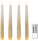 Fanna 4 Flameless LED Taper Candles with Timer in Real Wax, Battery Operated Rustic Metallic Dinner Candlesticks with Remote, 8 Batteries Included - H24.5cm - Sand Grey/Gold