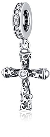 Sterling Silber Vintage Kreuz Charm Anhänger für Pandora Armband und Halskette