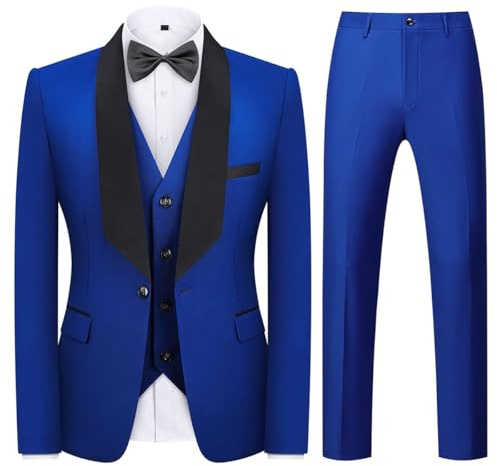 KUDMOL Mens Suit 3 Piece Tuxedo One Button Blazer Vest Trousers Set