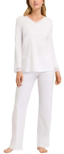 HANRO Moments Damen Schlafanzug Baumwollnachtwäsche – Weiche, Merzerisierte Baumwoll-Interlockqualität mit Feinen Spitzendetails, Langarmshirt & Lange Hose – Komfortabler, Stilvoller und Moderner Look