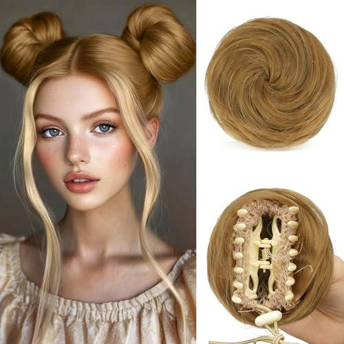 Sofeiyan 2PCS Krallen Clip in Bun Mini Messy Bun Haarteile Dutt Mit Klammer Synthetik Haar Scrunchies Donut Chignon Pferdeschwanz Haarteil für Damen, Bronze Braun