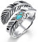 BONLAVIE Türkis Feder Ring, Sterlingsilber Vintage Verstellbar Offen Ringe Silber 925 Statement Schmuck Geschenke für Damen Frauen