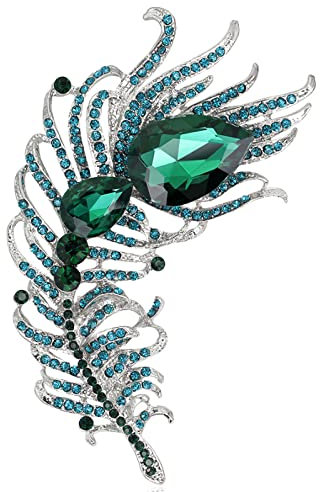 JINZIJINYU Broche Strass Rétro Broche Plume De Paon Accessoires Manteau Broche Corsage Broche Diamant Vert