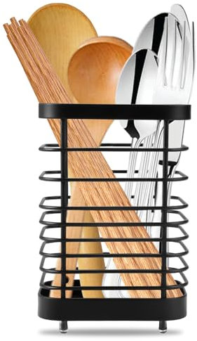 EXIN DEHCEN Porte Ustensiles Cuisine Inox, Range Ustensiles Cuisine Panier à Couverts en Acier Inoxydable Support D'ustensiles de Cuisine Organisateur Sur Plan à Poser pour Ustensiles de Cuisine