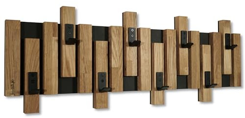 FLEXISTYLE Patère murale en bois de chêne à lamelles - Mini patère - Noir - 3 dimensions (80 cm)