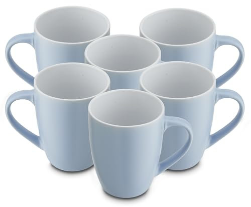 for friends 6 Stück Kaffeebecher 300ml aus hochwertigem Steinzeug, Kaffeetasse in hellblau, Kaffeebecher mit Henkel, Spülmaschinen- & Mikrowellengeeignet