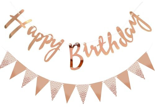 ALEGRE® Happy Birthday Banner Roségold,5 Meter Metallic Happy Birthday Girlande mit Wimpelkette Geburtstag,Aufhängen Geburtstag Girlande,Happy Birthday Deko Girlanden Geburtstag für Kinder Erwachsene