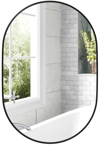 HOMCOM Badspiegel, 60 x 90 cm Oval Badezimmerspiegel mit Aluminiumrahmen, Dekorative Wandspiegel für Wohnzimmer, Schlafzimmer, Schwarz