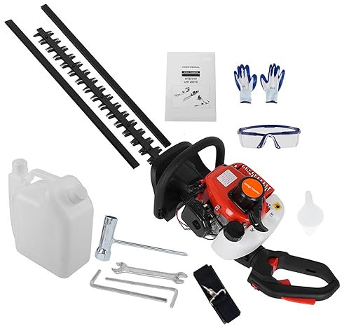 Hedge Trimmer,26cc Petrol Hedge Cutter,24''(60cm) Grass Shrub Trimmer with Dual Side Blade, 2-Stroke Fuel-efficient Low Voice Petrol Bush Cutter