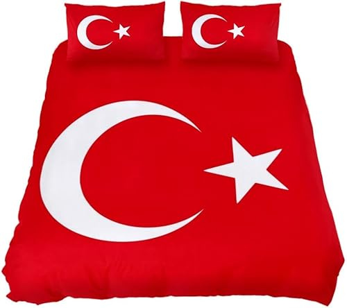 Pechiwuo Bettwäsche 135x200 cm Türkei Bettwäsche-Set Flagge Winter Bettbezug Weiche Mikrofaser Bettzeug Set 3D Print Bettbezüge 135x200 cm + 2 Kissenbezug 80x80 cm K47