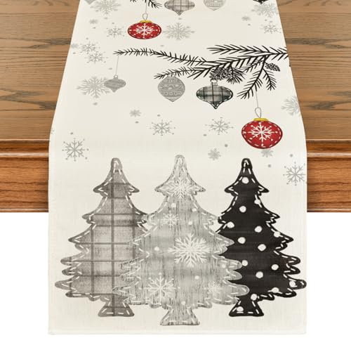 Artoid Mode Grau Bäume Weihnachtsdeko Weihnachten Tischläufer, Winter Christmas Küche Tisch Dekoration Drinnen Urlaub Party Dekor 40x140 cm