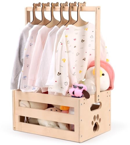 Smmwoom Holzkiste für Babypartys, Babykorb mit Griff, Baby-Aufbewahrungskiste, Baby-Willkommensgeschenke mit 6 Teddybär-Holzaufhängern, personalisierter Babykorb für Schwangerschaft, neue Eltern