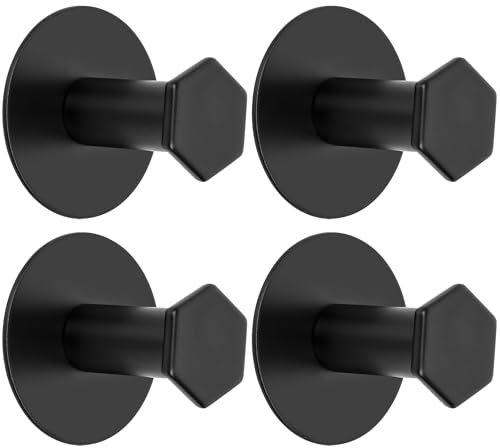 Mooche 4Pcs Self Adhesive Hooks Black, Strong Sticky Hook for Hanging, Stainless Steel Stick on Towel Coat Hooks for Back of Door, Bathroom, Kitchen, No-Nails Max Load to 5KG