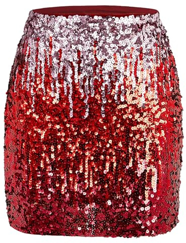 PONCEAU Pailettenrock Für Damen Glitzer Rock Kurz Damen Sexy Midi Skirt Hüftrock mit Elastische Taille Party Rave Outfit Karneval Weihnachten