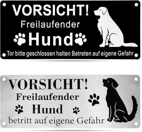 SUPRROW 2 Stück Aluminium Reflektierendes Hund Schild, 25x9cm, Freilaufender Hund Schild, Sicherheits Warnschild für Innen und Außen