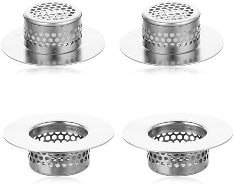 Ptwola 4 protectores de drenaje para bañera, colectores de pelo, coladores de fregadero, tapones, caja de acero inoxidable, filtro de canasta, tapones de drenaje para baño, lavabo, lavandería, cocina