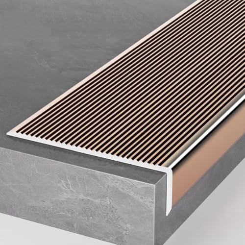 WhamtL Treppenkantenprofil 10 cm Breite L-förmige Übergangsleiste, Metall-Treppenkantenprofil für Vinylböden, Rutschfester Treppenkantenschutz, Treppenstufenkantenprofil(Rose Gold,10PCS)