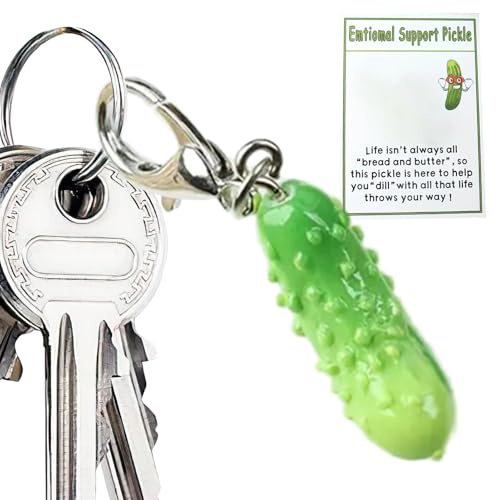 Pickle-Schlüsselanhänger – Glücksgurkentaschen-Zubehör | Positiver Schlüsselanhänger, süßer Taschenanhänger für Rucksack, Geldbörse, Autoschlüssel und Telefon | Lustiges Pickle-Ornament mit Karte für