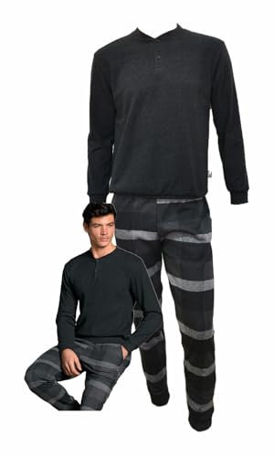 Enrico Coveri Pigiama Uomo Invernale, Pigiama Uomo in Caldo Jacquard, Pigiama Uomo Felpato, Caldo e Confortevole, Pigiama Uomo Invernale (L, 2178 Antracite)