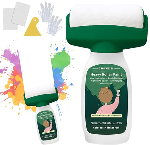 Wandfarbe Ausbessern Weiß 500g, 2 in 1 Wandfarbe Weiß, Wandreparatur RollbüRste mit Wandreparaturpaste, Ausbesserungsfarbe Weiss zum Ausbessern von Graffiti, Flecken, 2 Sandpapers (Grün mit Zubehör)