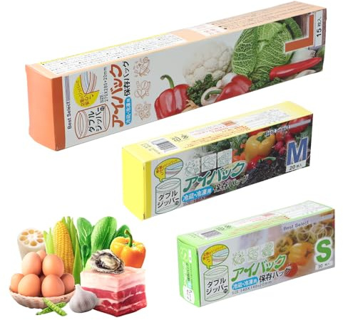 65 PCS Zip Lock Bags, Freezer Food Bags, Reusable Food Bags, Food Storage Bags, Double Sealed Food Bags for Fruits, Vegetables, Meat, Grains, 3 Size