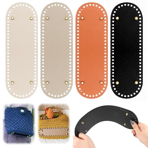 4 Stück Taschenboden PU Leder Tasche Bodenformer Kunstleder Boden Taschenboden zum Häkeln Leder Stricktasche Oval Nagel Bottom Shaper für Handtasche, Schultertasche, Geldbörse, DIY-Zubehör (30x10cm)