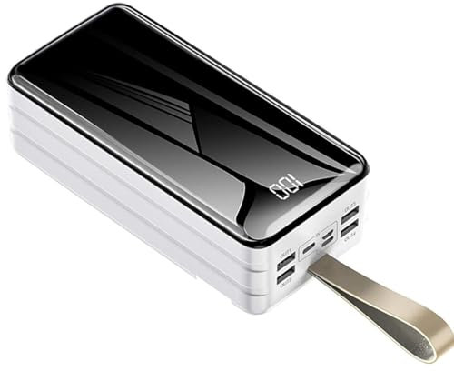 power bank fast charging,60000Mah Charger, 4 Outputs 3 Inputs Compact Pack with LED, 1A Fast Power Bank, S10,White,60000mAh