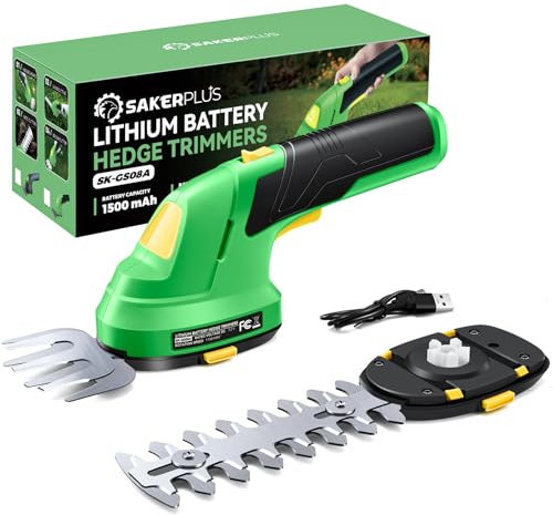 SakerPlus Cordless Lawn Scissors and Hedge Trimmer - 2 in 1 Electric Shrub Trimmer 7.2V Lightweight Portable Lawn Mower Rechargeable Shrub Trimmer with Inclu Type C Handle
