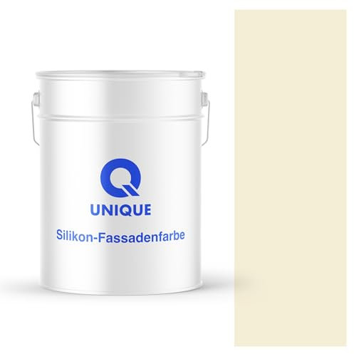 Q UNIQUE Fassadenfarbe Weiß-gelb 10L – Silikonharz-Außenfarbe, Wetterfest, Selbstreinigend, Hohe Deckkraft, UV-Beständig, Für WDVS, Beton & Mineralische Untergründe