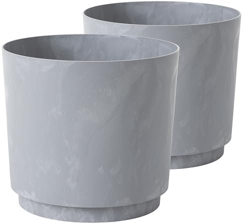 Tymar Übertopf Matte, Blumentopf, Blumenübertopf aus Kunststoff, 2er-Pack (Beton; ø 20 cm)