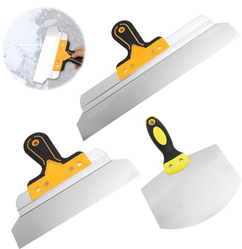 UVVRUR 3 Stück Spachtel Set Trockenbau Spachtel Set Flächenspachtel Spachtel Edelstahl aus Edelstahl 400mm, 250mm Arc-shaped Putty Knife mit Malerspachtel für Trockenbau,Verputzen,Tapeten entfernen
