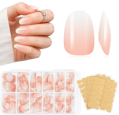 MELLIEX 120 Pièces Faux Ongles, Réutilisable Capsules Ongles Blanc Rose Dégradé Press on Nails Acrylique Ongles a Coller avec Autocollants Adhesif
