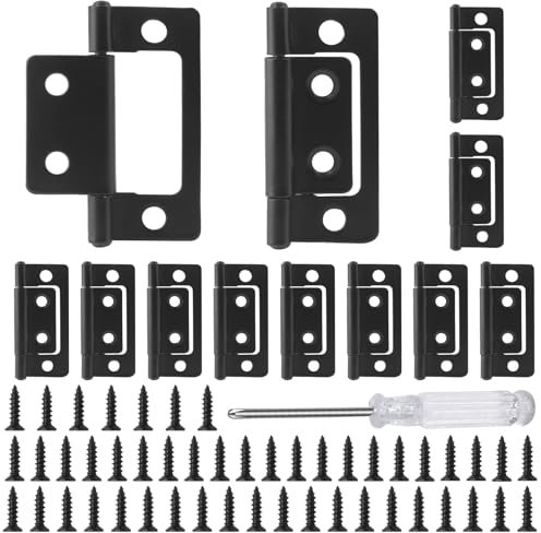 Flush Door Hinges - 12 Pcs 2 inch Flush Mount Bearing Mute, Flush Hinges No Mortise Hinges Matt Black, No Noise Bifold Door Hinges Plating for Wooden Doors Fence Windows Closet Drawer Cabinet Wardrobe