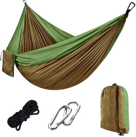 Camping Hammock – Portable Double Hammock 270 x 140 cm, 300kg Load Capacity, with Carabiners & Nylon Straps – Travel Hammocks for Outdoor, Indoor, Garden, Beach, Hiking, Olive Green