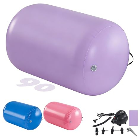 Air Roller Inflatable Tumbling Gymnastics Barrel 60/75/90cm Tumbling Mat Air Tumble Track Mat Backbend Trainer with Electric Air Pump for Training/Yoga/Backflip/Home Use