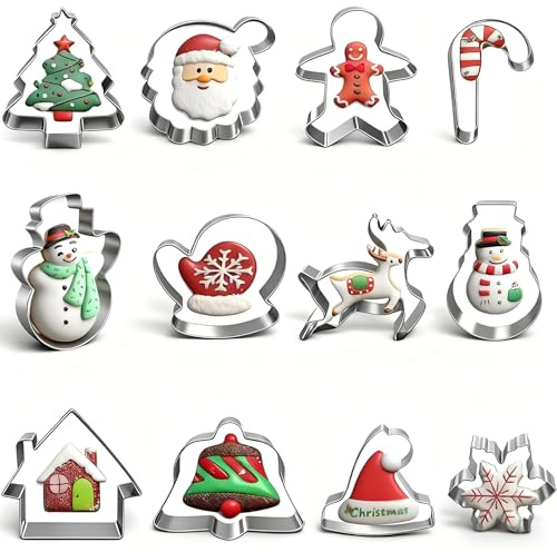 GUO-YING 12 Stück Ausstechformen Weihnachten,Plätzchenausstecher,Weihnachtsausstecher,Weihnachten Ausstecher für Backen Tortendekorationen (Weihnachten)