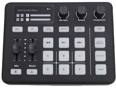 Hamwesh USB-Audioschnittstelle für PC-Soundboard Zum Streaming mit 55 DB Extrem Rauscharmem Vorverstärker, 48 V Phantomspeisung, Lebendiger RGB-Beleuchtung, Anpassbaren Soundeffekten, 5.0,