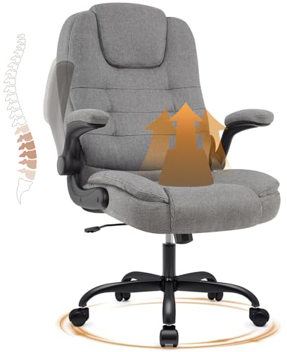 IWMH Chaise de Bureau Ergonomique avec accoudoirs rabattables | réglables en hauteur pour bureau à domicile, dossier haut avec roulettes pivotantes à 360°, capacité de 150 kg, gris