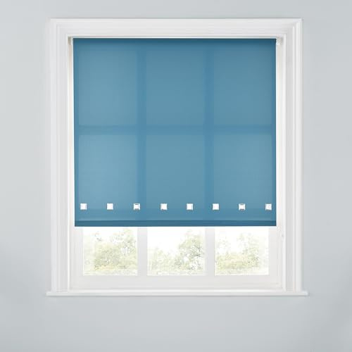 Premium Trimmable Square Eyelet Roller Window Blind – Light Filtering Fabric,Easy Fit,Child Safe Chain for Bedroom,Kitchen,Living Room. 4FT - BLUE STONE - 120cm (W) x 170cm (L) | 47.2 (W) x 66.9 (L)