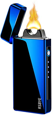 RSBYE Plasma Feuerzeug Lichtbogen Feuerzeug USB aufladbar LED Ladeanzeige Ideal für Camping Grillen im Freien Anzünden von Kerzen und den Gebrauch zu Hause EIN Geschenk für Männer (Blau)