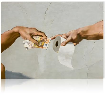 Badezimmer Bilder Toilette -Gottes Hand mit Toilettenpapier, WC Bilder Deko | Toiletten Bild Lustig, Bilder für Das Gäste WC, Wandposter Deko Badezimmer, Wandbilder 40×30CM, Leinwandbild für Bad Wohnung