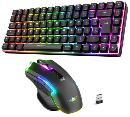 Spirit of Gamer, Pack Clavier Souris Gamer sans Fil RGB, Clavier Gamer sans Fil & Bluetooth RGB, Clavier TKL AZERTY Compact 65%, Souris Gamer sans Fil Rechargeable, 8 Boutons Programmables
